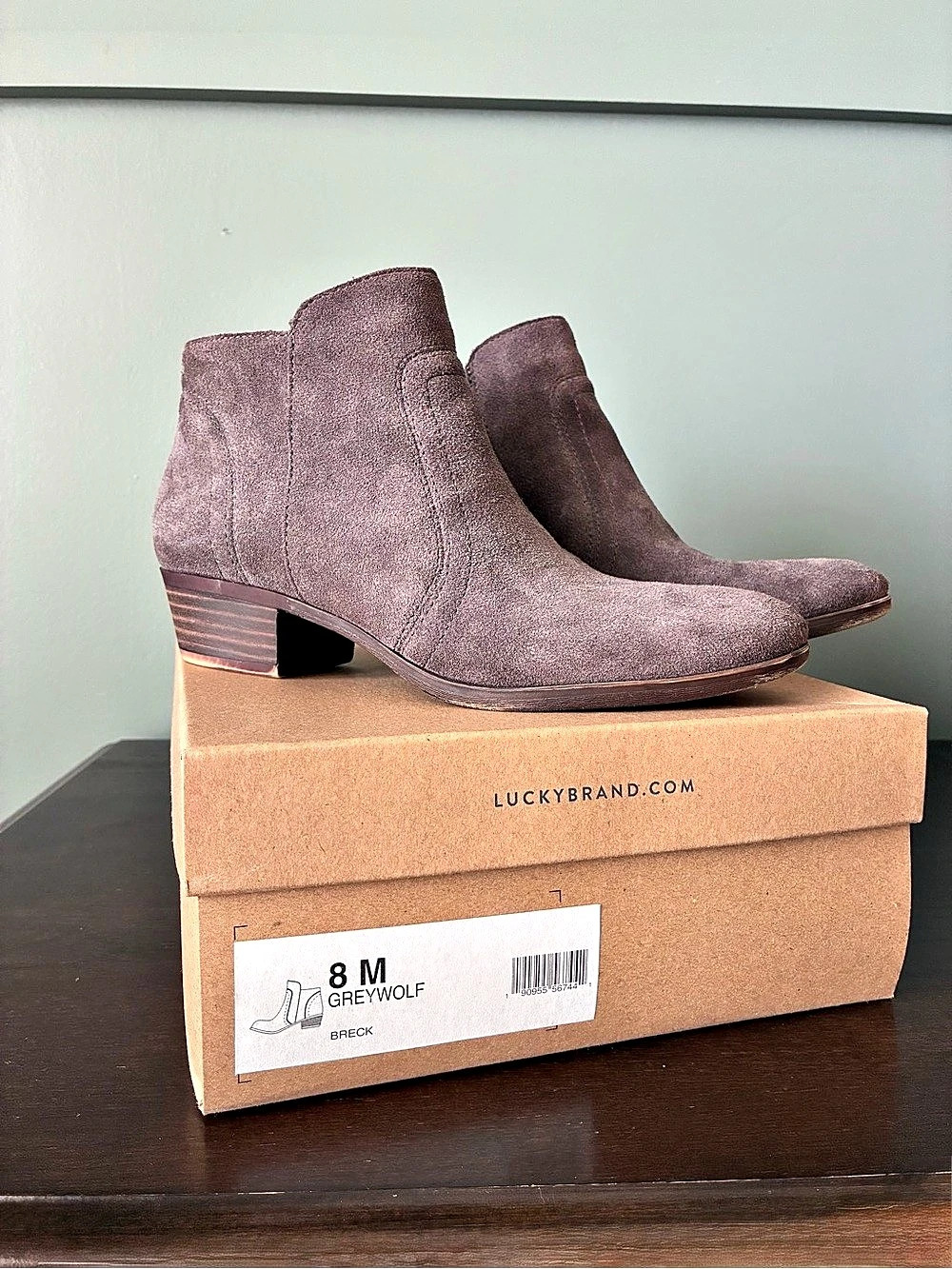Lucky Brand Breck Booties Greywolf Suede Ankle Boots Gray US 8 M - Picture 2 of 14